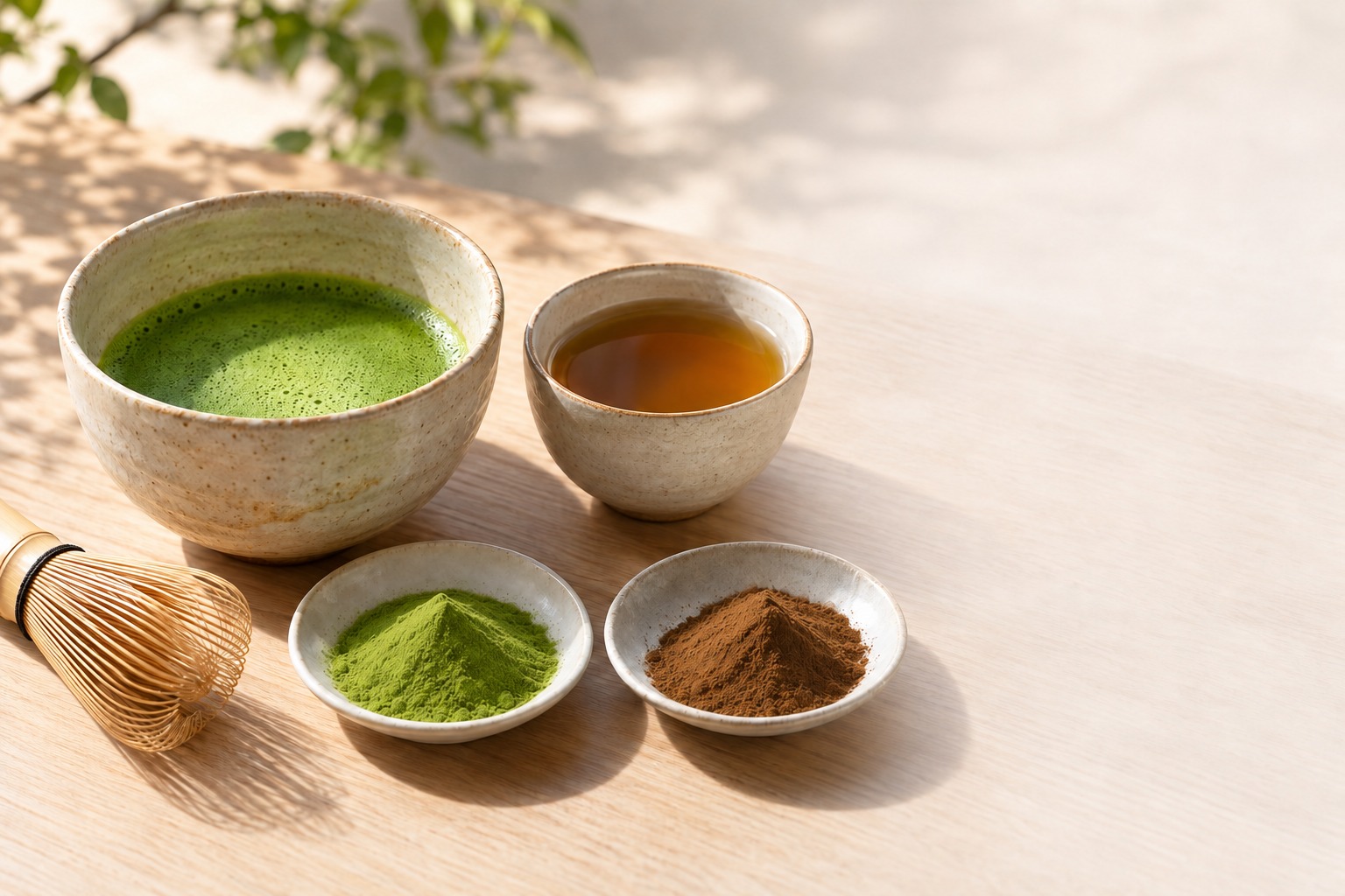 抹茶とほうじ茶、それぞれのパウダー